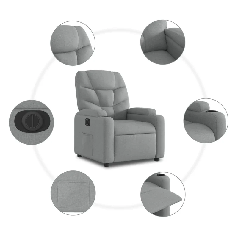 Fauteuil relax TV fonction d'inclinaison électrique très confortable en tissu gris clair DEC028315