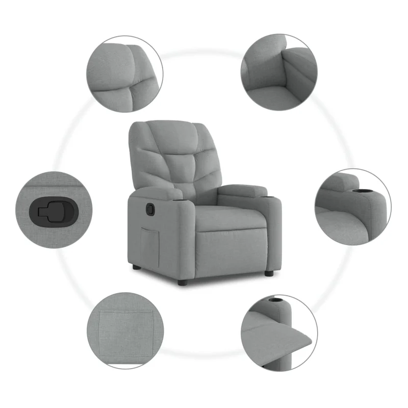 Fauteuil relax TV rembourrage confortable fonction d'inclinaison manuelle en tissu gris clair DEC027887