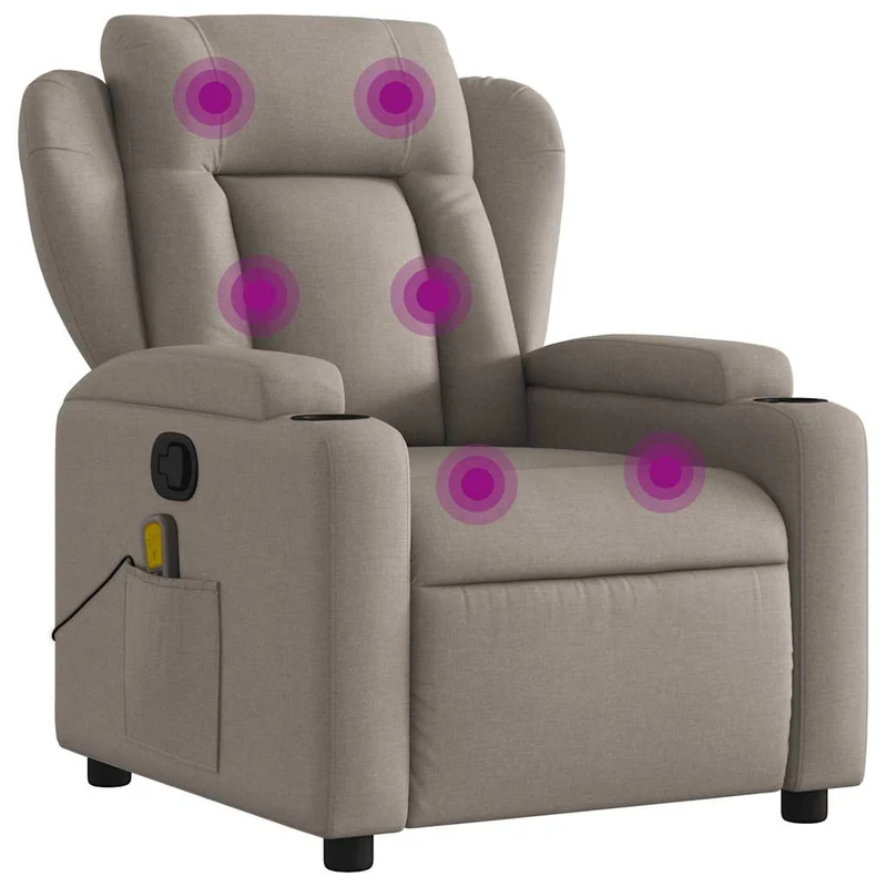 Fauteuil de relaxation TV fonction massage inclinable 6 points de massage en tissu taupe DEC027111