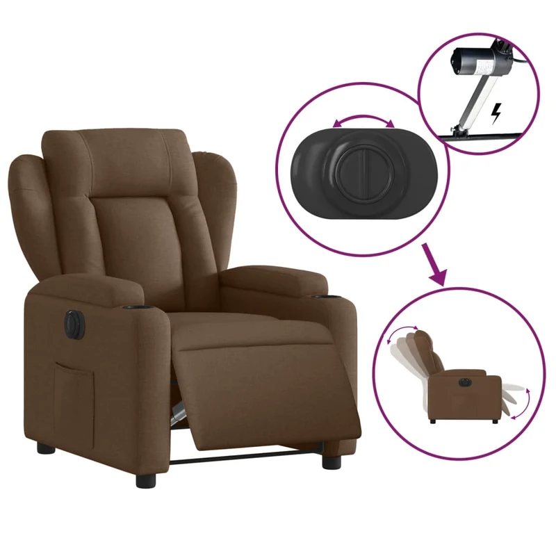 Fauteuil relax TV fonction de levage électrique très confortable en tissu marron DEC028450