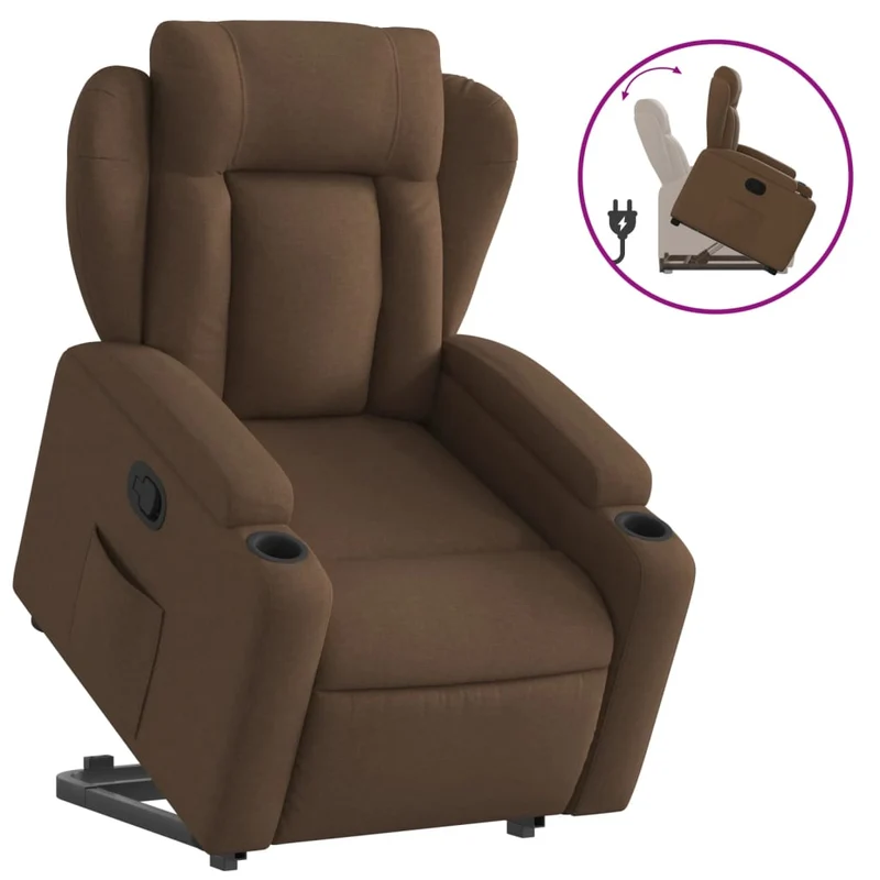 Fauteuil relax TV rembourrage confortable fonction de levage électrique en tissu marron DEC028037