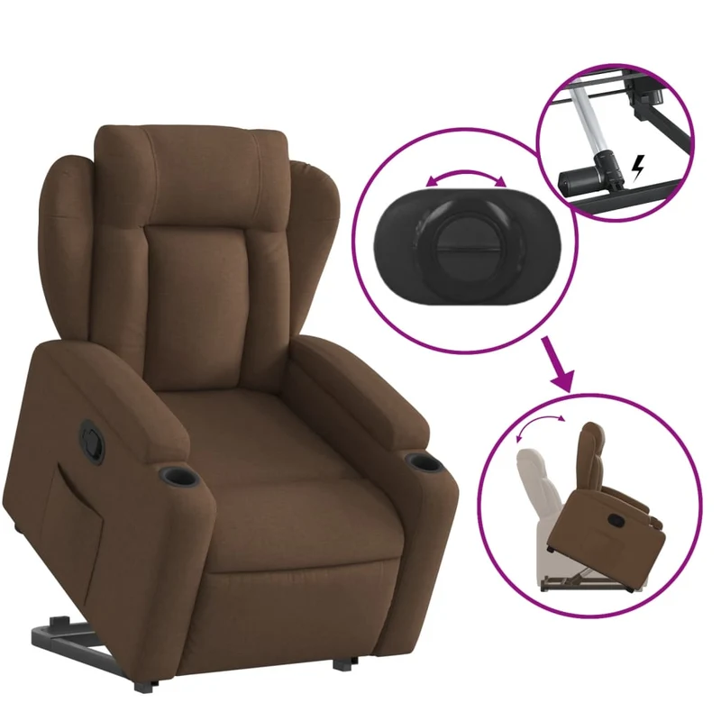 Fauteuil relax TV rembourrage confortable fonction de levage électrique en tissu marron DEC028037