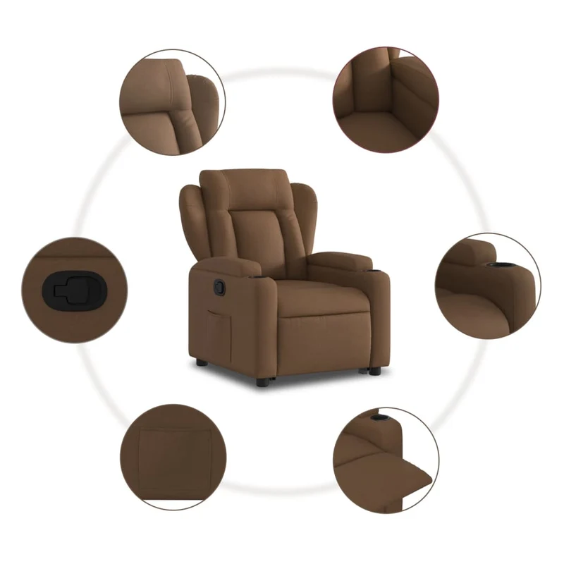 Fauteuil relax TV rembourrage confortable fonction de levage électrique en tissu marron DEC028037