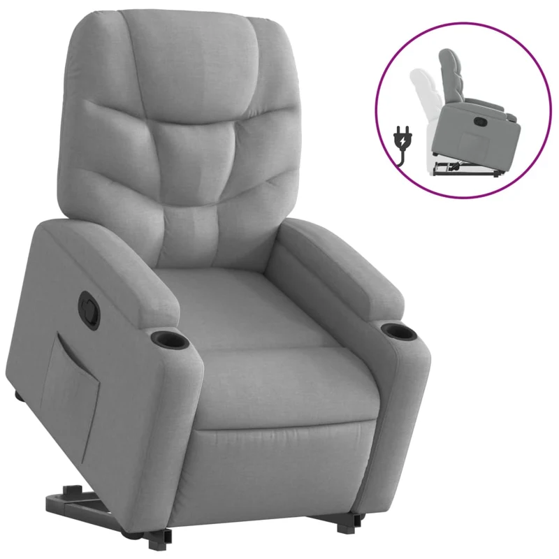 Fauteuil relax TV rembourrage confortable fonction de levage électrique en tissu gris clair DEC027899