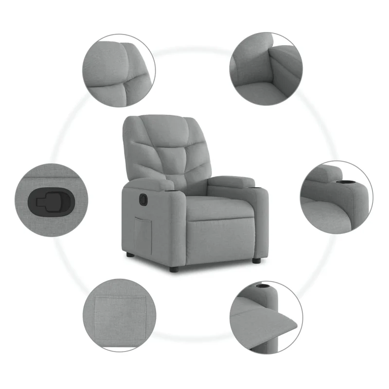 Fauteuil relax TV rembourrage confortable fonction de levage électrique en tissu gris clair DEC027899