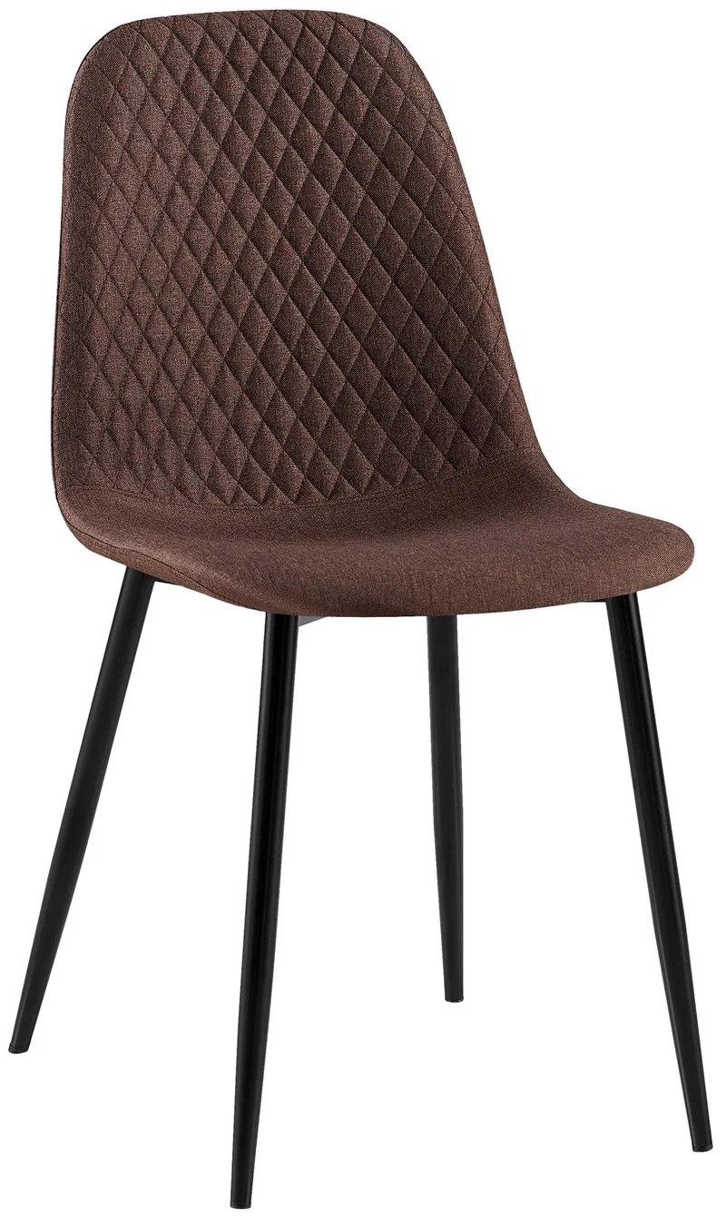 Chaise de salle à manger x1 coutures décoratives losanges assise en tissu marron pieds métal noir mat 10_0007558