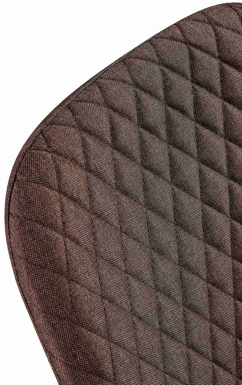 Chaise de salle à manger x1 coutures décoratives losanges assise en tissu marron pieds métal noir mat 10_0007558