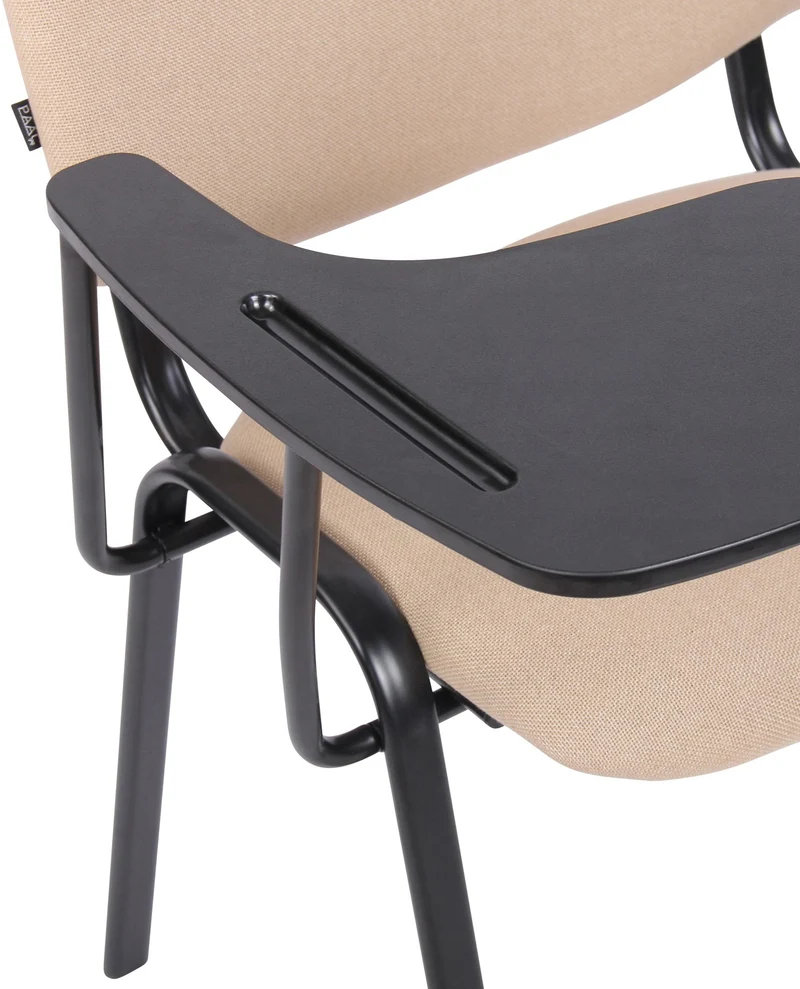 Chaise visiteur zone d'attente avec une petite table rabattable en tissu crème piètement à 4 pieds en métal 10_0007112