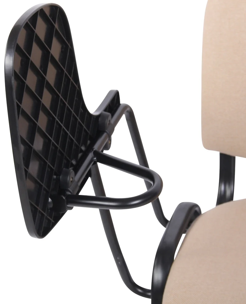 Chaise visiteur zone d'attente avec une petite table rabattable en tissu crème piètement à 4 pieds en métal 10_0007112