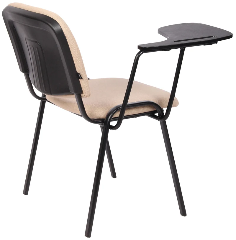 Chaise visiteur zone d'attente avec une petite table rabattable en tissu crème piètement à 4 pieds en métal 10_0007112