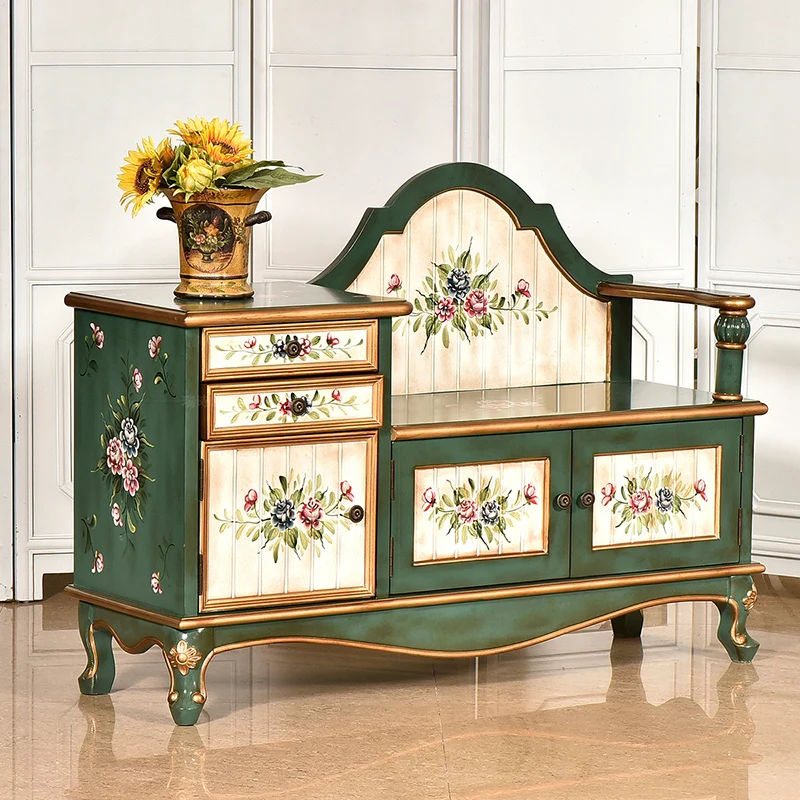 Traditional French Rectangular Solid Wood Shoe Storage 2-Cabinet For Entryways