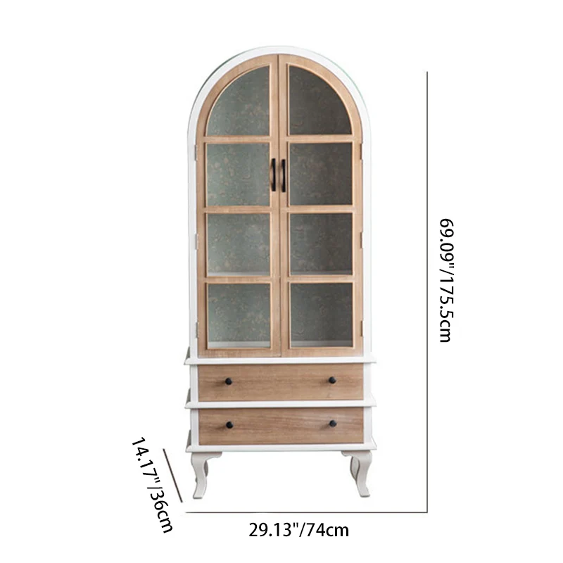 Traditional French Rectangular Medium Density Fiberboard Tempered Glass Fir Wood Storage Cabinet 2-Drawer For Living Room