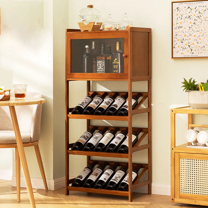 Traditional Vintage Rectangular Acrylic Nan Bamboo Storage Sideboard 1-Cabinet 3-Tier For Kitchen