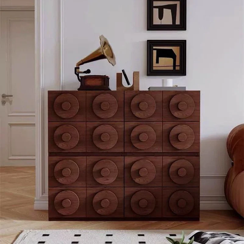 Traditional Vintage Square Rubberwood Plywood Storage Cabinet 1-Drawer & 1-Cabinet For Living Room