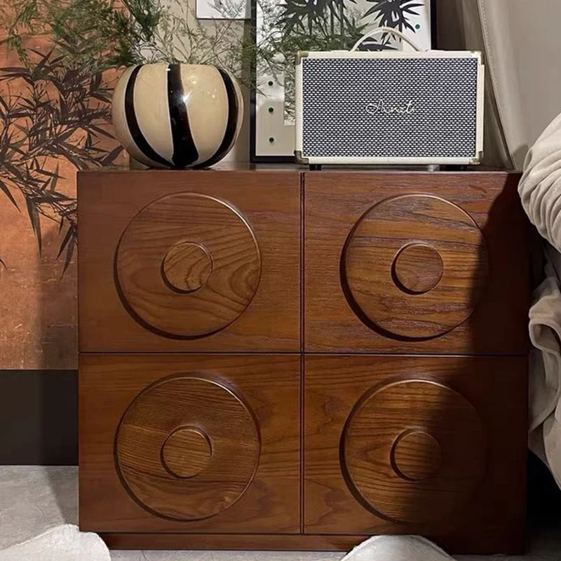 Traditional Vintage Square Rubberwood Plywood Storage Cabinet 1-Drawer & 1-Cabinet For Living Room