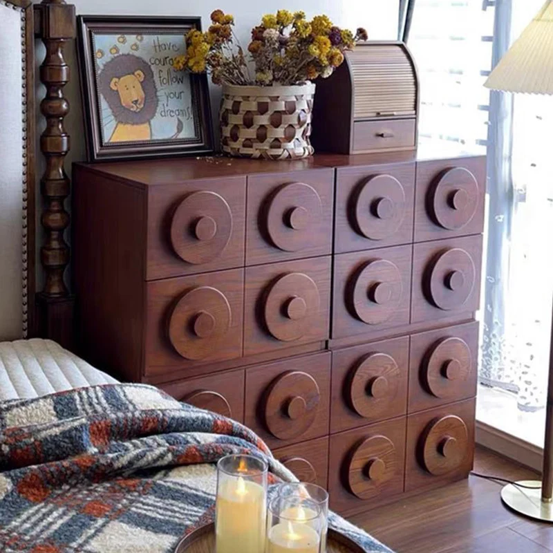 Traditional Vintage Square Rubberwood Plywood Storage Cabinet 1-Drawer & 1-Cabinet For Living Room