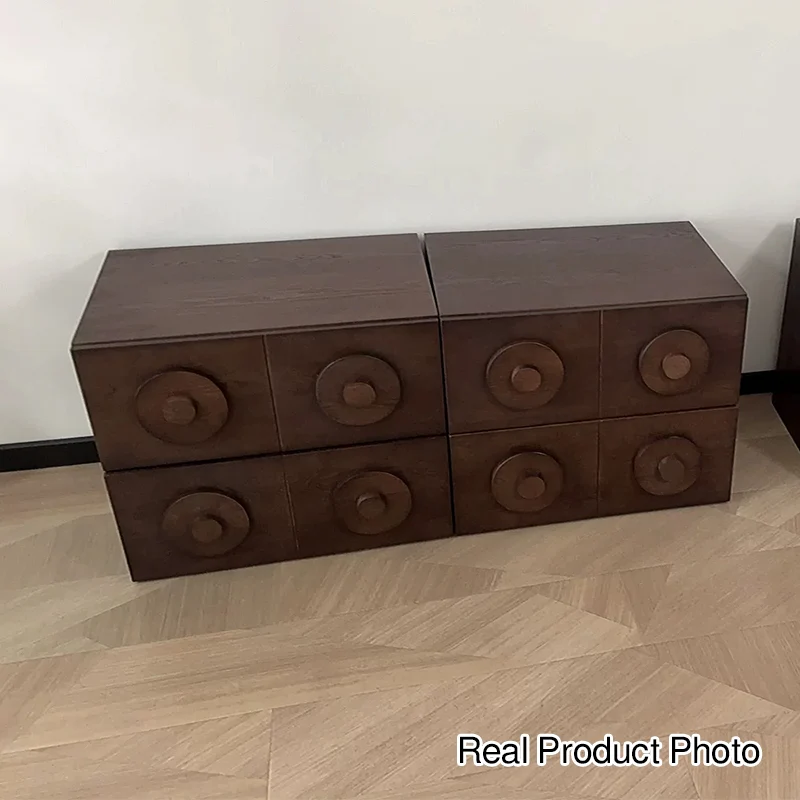 Traditional Vintage Square Rubberwood Plywood Storage Cabinet 1-Drawer & 1-Cabinet For Living Room