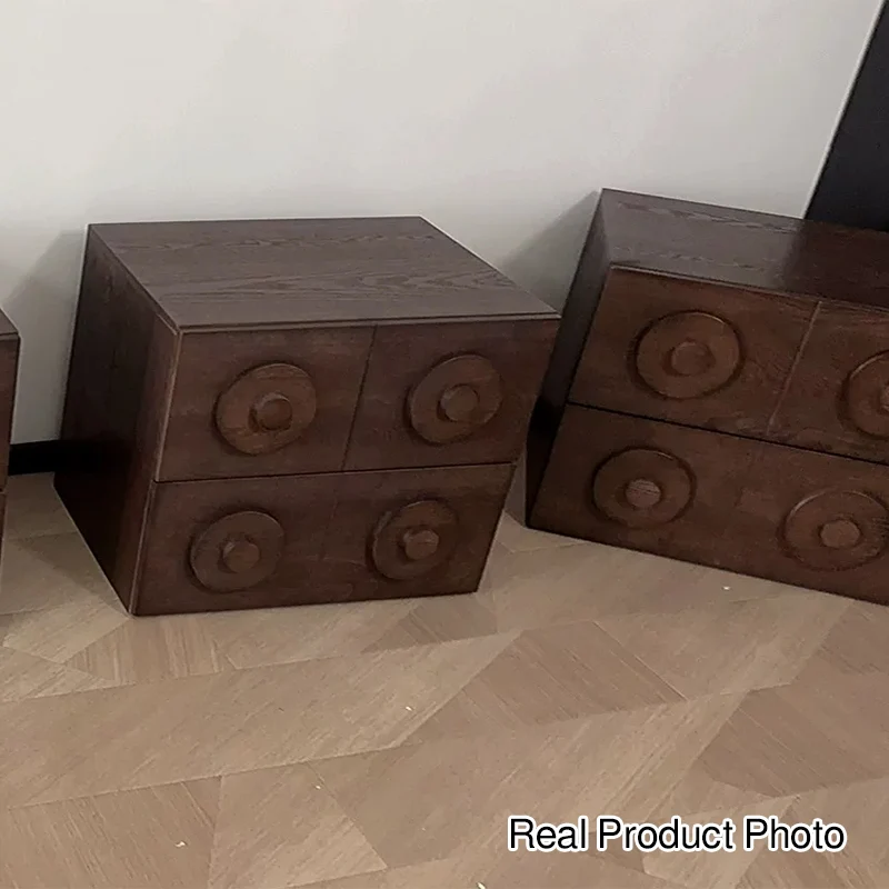 Traditional Vintage Square Rubberwood Plywood Storage Cabinet 1-Drawer & 1-Cabinet For Living Room