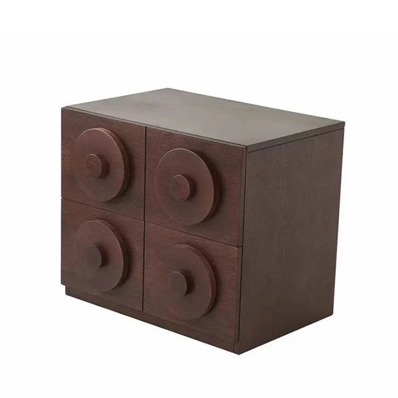 Traditional Vintage Square Rubberwood Plywood Storage Cabinet 1-Drawer & 1-Cabinet For Living Room