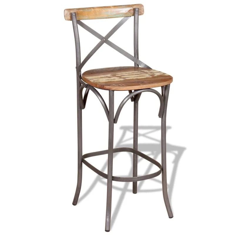 Tabouret de bar x1 chaise haute design rustique en bois de récupération multicolore DEC029457