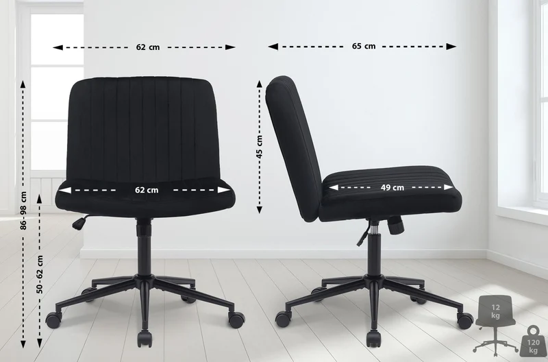 Chaise de bureau contemporaine surpiqûres verticale en velours noir réglable en hauteur et rotatif à 360 degrés 10_0007035