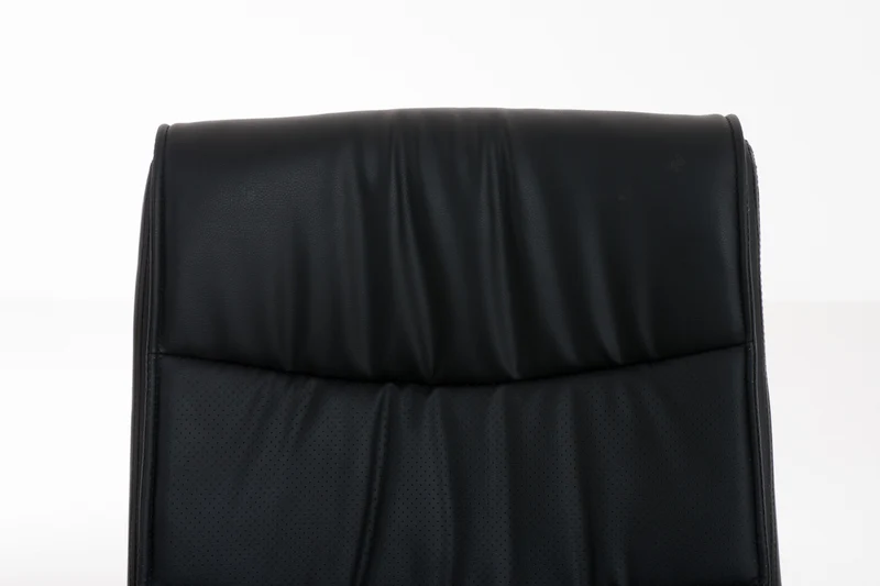Fauteuil de bureau sans roulettes avec accoudoirs dossier haut en PVC noir pied en métal chromé 10_0001896
