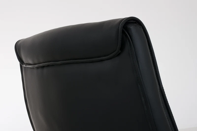 Fauteuil de bureau sans roulettes avec accoudoirs dossier haut en PVC noir pied en métal chromé 10_0001896