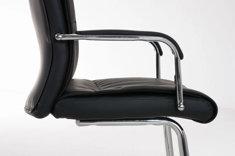 Fauteuil de bureau sans roulettes avec accoudoirs dossier haut en PVC noir pied en métal chromé 10_0001896