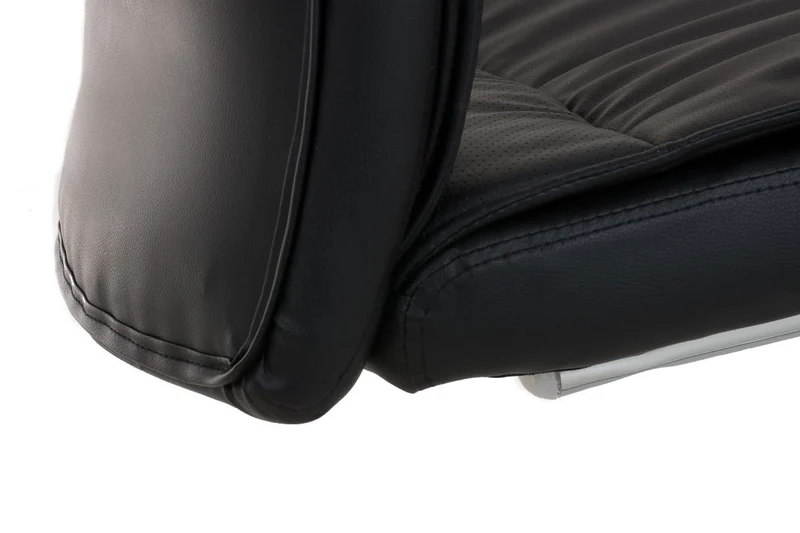 Fauteuil de bureau sans roulettes avec accoudoirs dossier haut en PVC noir pied en métal chromé 10_0001896