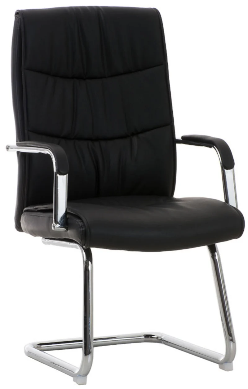 Lot de 2 fauteuils de bureau avec accoudoirs sans roulettes en PVC noir pieds en métal chromé 10_0001692