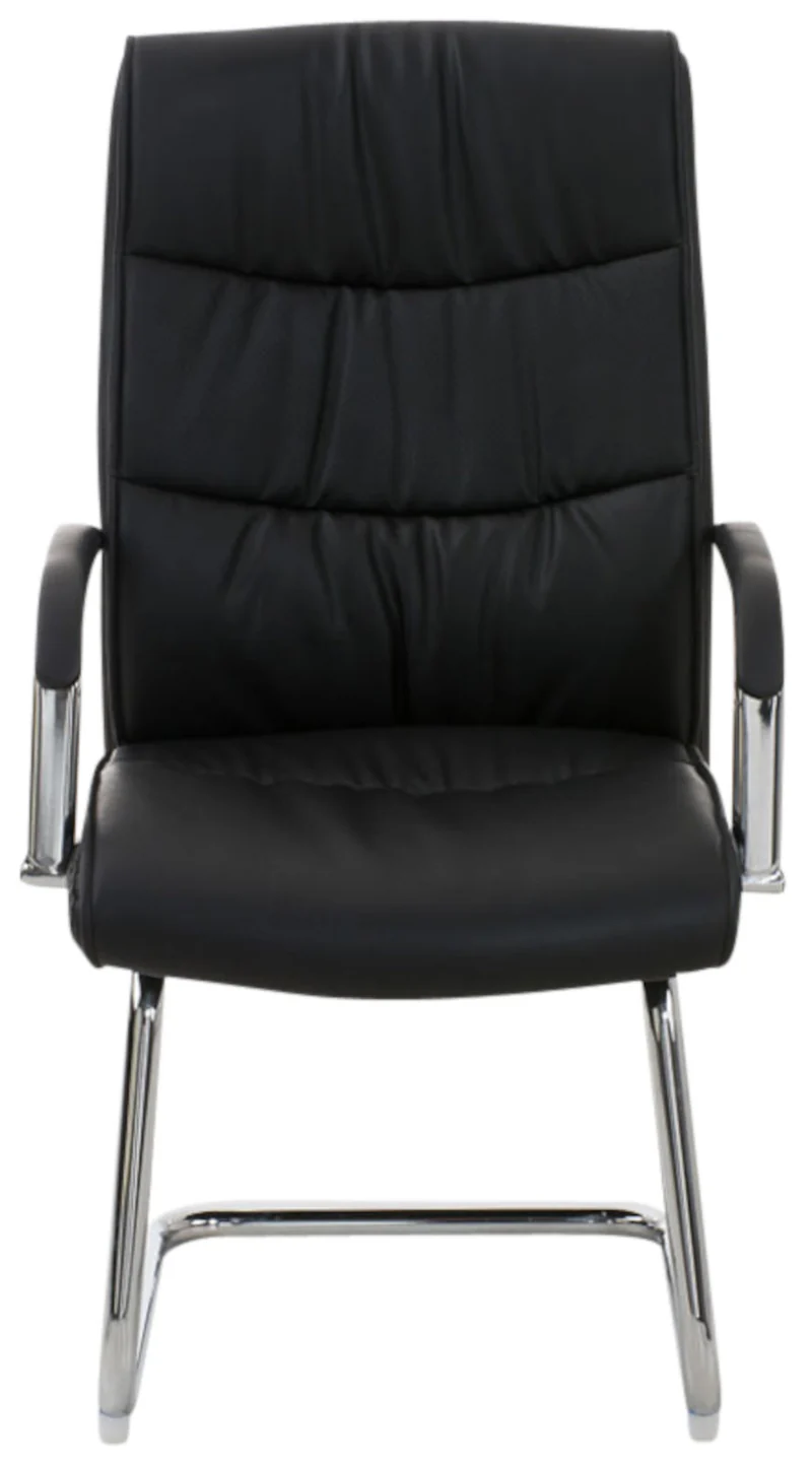 Lot de 2 fauteuils de bureau avec accoudoirs sans roulettes en PVC noir pieds en métal chromé 10_0001692