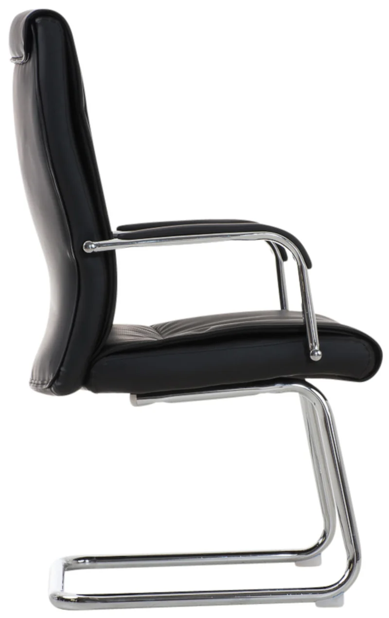 Lot de 2 fauteuils de bureau avec accoudoirs sans roulettes en PVC noir pieds en métal chromé 10_0001692