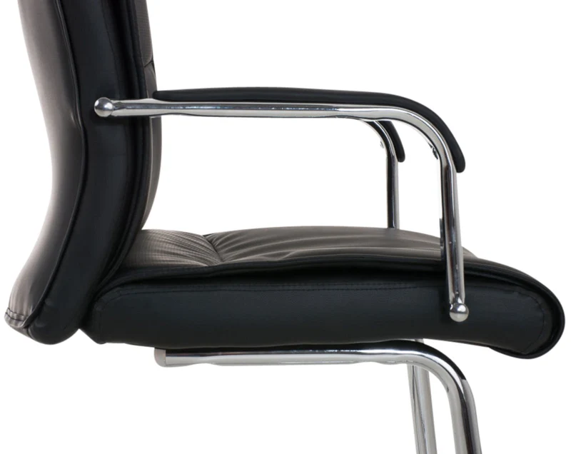 Lot de 2 fauteuils de bureau avec accoudoirs sans roulettes en PVC noir pieds en métal chromé 10_0001692