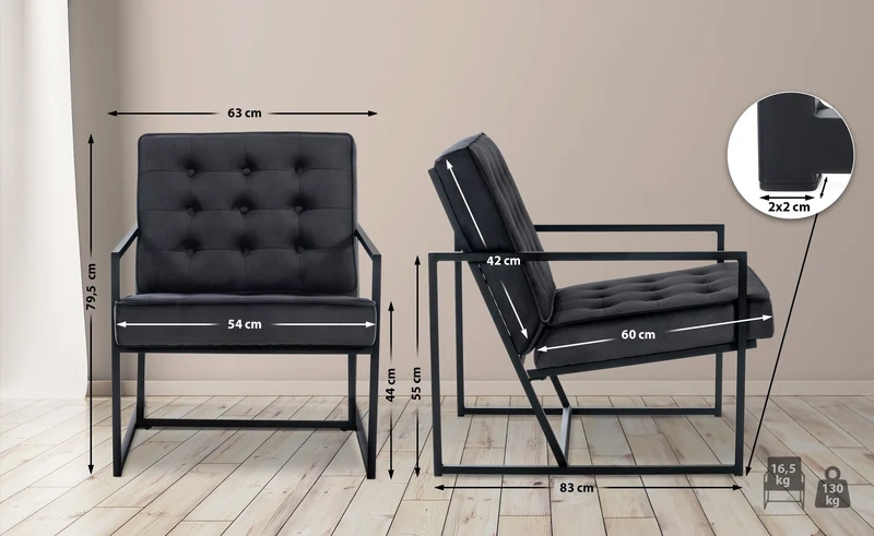 Fauteuil lounge en velours gris et cadre métallique capitonné design minimaliste FAL10546