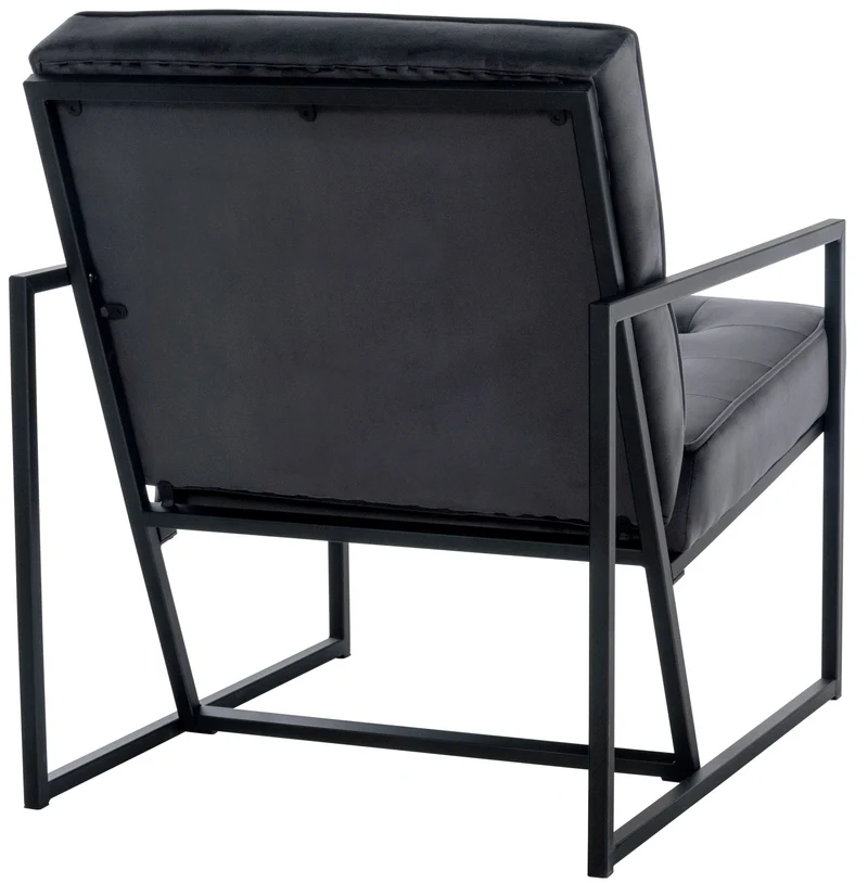 Fauteuil lounge en velours gris et cadre métallique capitonné design minimaliste FAL10546