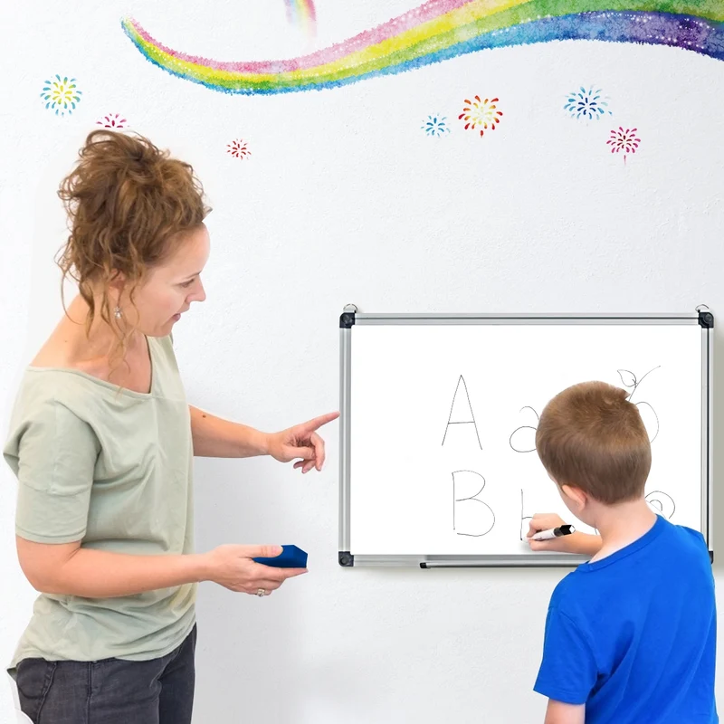 Tableau effaçable à sec de 50 x 35 cm tableau mural avec plateau amovible tableau blanc magnétique à cadre en aluminium 20_0001227