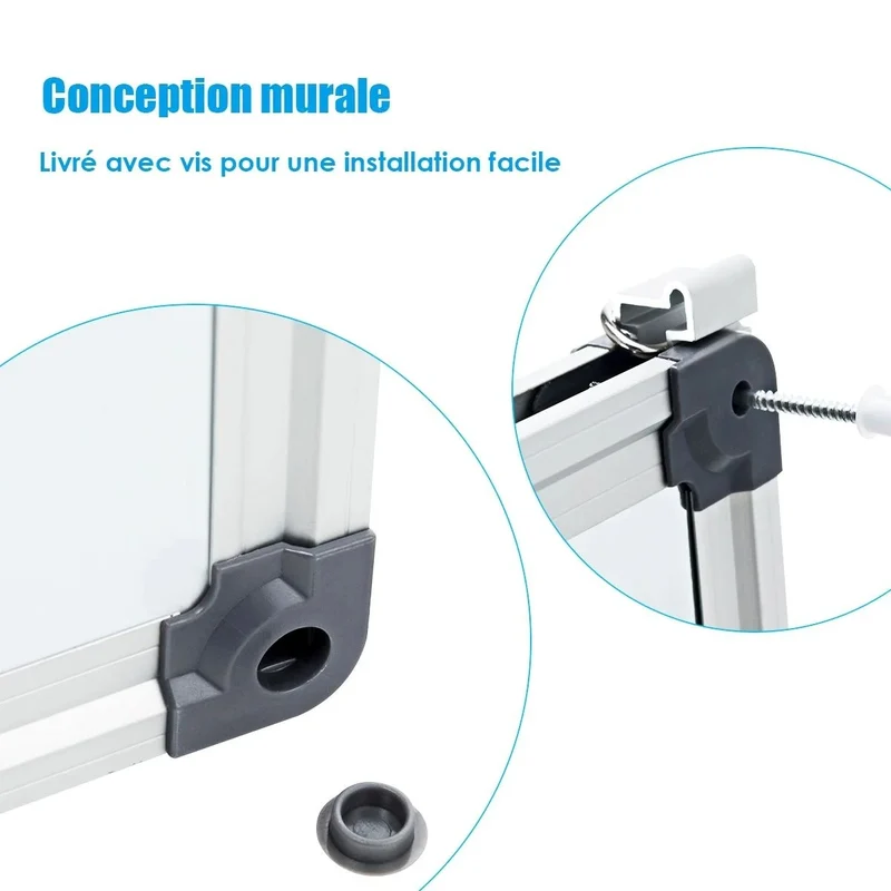 Tableau effaçable à sec de 50 x 35 cm tableau mural avec plateau amovible tableau blanc magnétique à cadre en aluminium 20_0001227