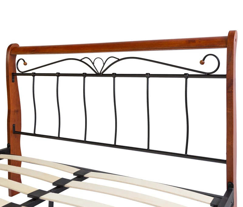 Lit adulte 2 personnes en métal et bois 160 x 200cm avec sommier à lattes LIT06024