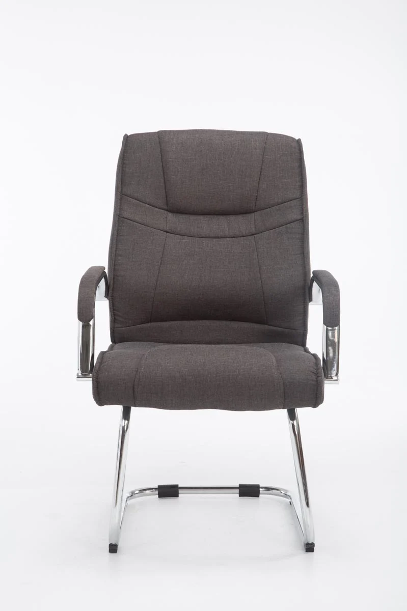 Fauteuil de bureau sans roulettes accoudoirs chaise visiteur charge maximale 180 kg en tissu gris foncé cadre en métal 10_0003251