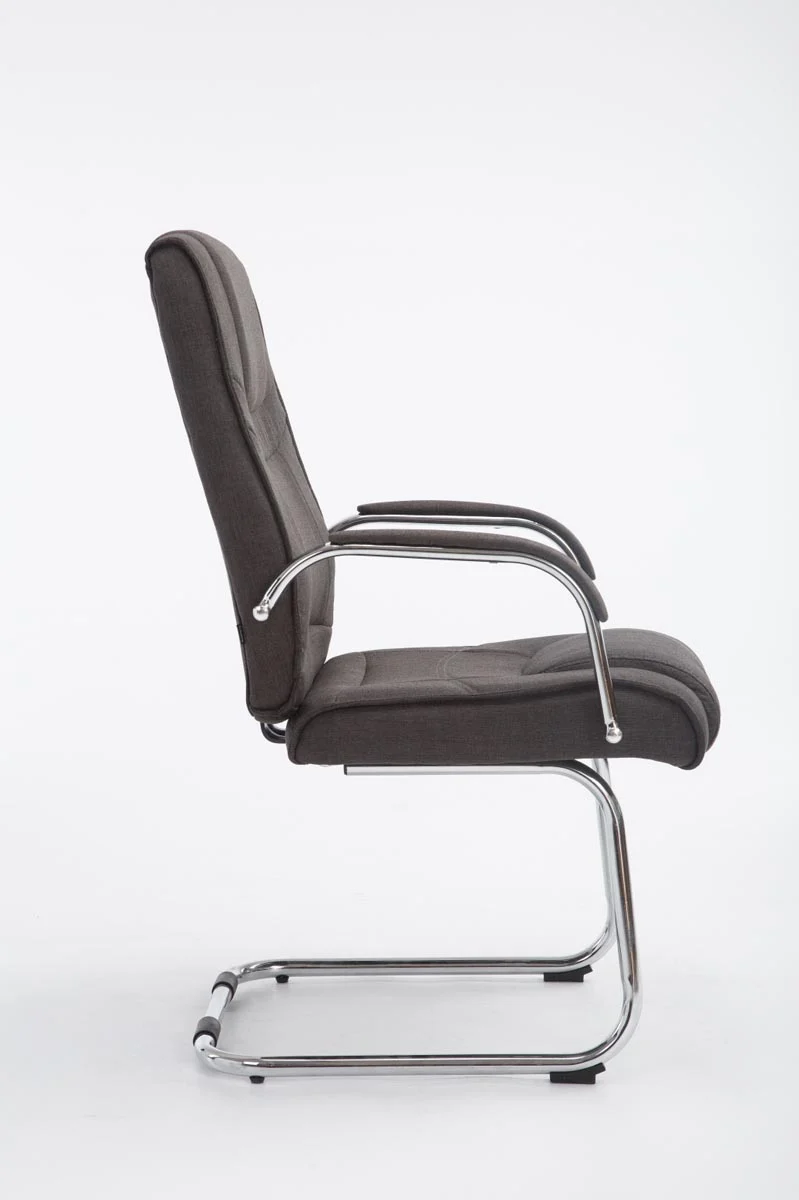 Fauteuil de bureau sans roulettes accoudoirs chaise visiteur charge maximale 180 kg en tissu gris foncé cadre en métal 10_0003251