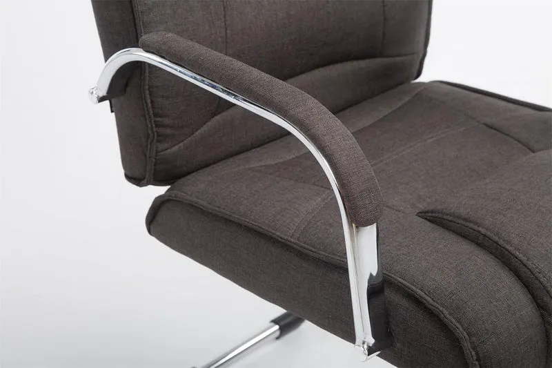 Fauteuil de bureau sans roulettes accoudoirs chaise visiteur charge maximale 180 kg en tissu gris foncé cadre en métal 10_0003251