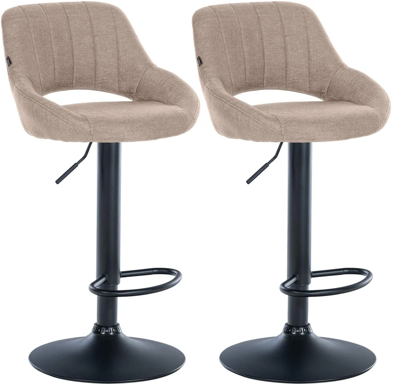 Lot de 2 tabourets de bar réglables en tissu taupe dossier ajouré et pied métal noir 10_0005581