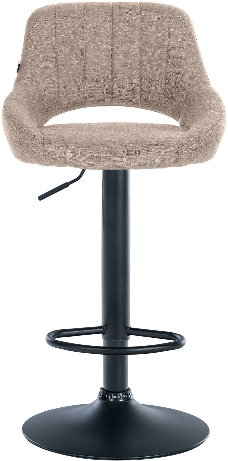 Lot de 2 tabourets de bar réglables en tissu taupe dossier ajouré et pied métal noir 10_0005581