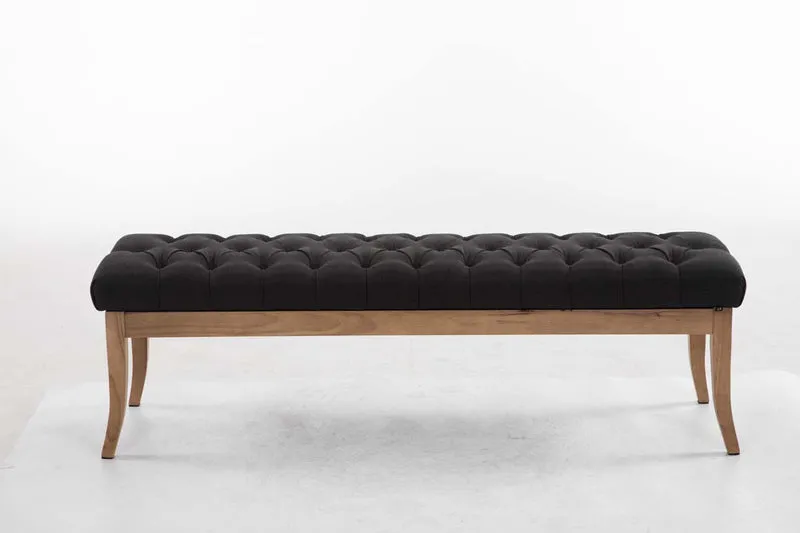 Banc design Chesterfield 150 cm avec coutures décoratives tissu gris foncé piétement en bois clair 10_0003699