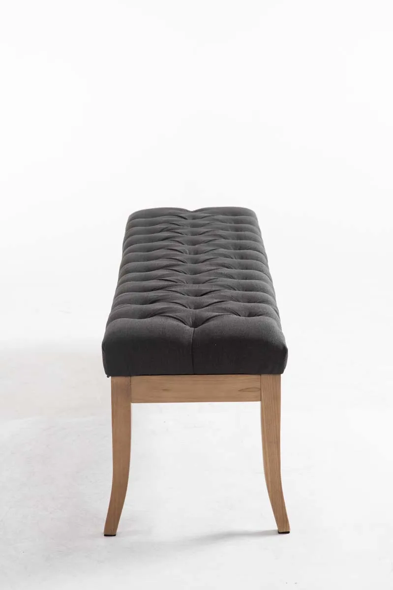 Banc design Chesterfield 150 cm avec coutures décoratives tissu gris foncé piétement en bois clair 10_0003699