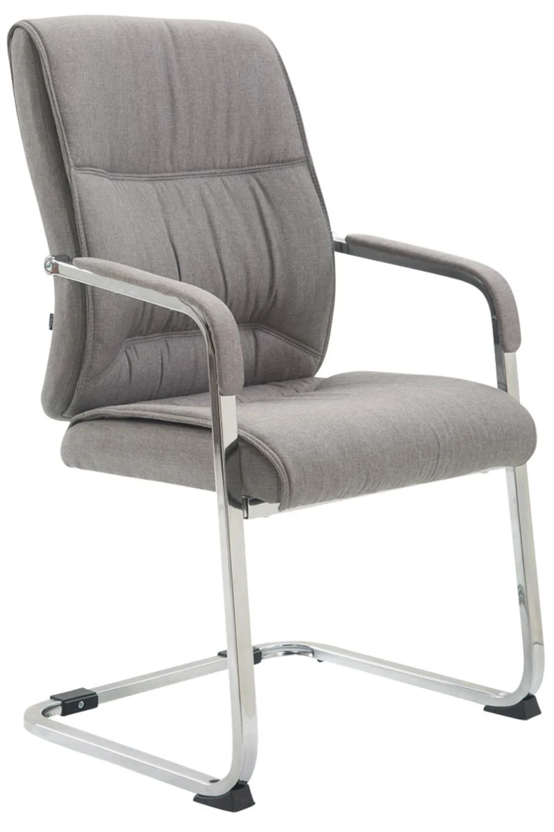 Lot de 2 chaises de bureau avec accoudoirs XXL en tissu gris cadre en métal chromé 10_0003124