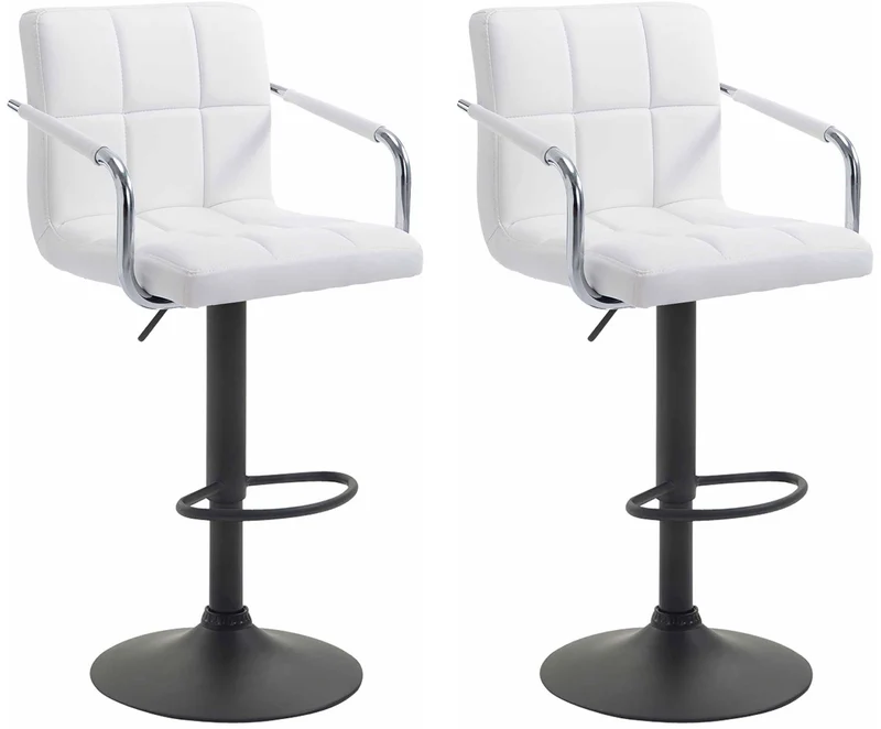 Lot de 2 tabourets de bar avec accoudoirs et repose-pieds similicuir blanc cadre en métal noir 10_0006539