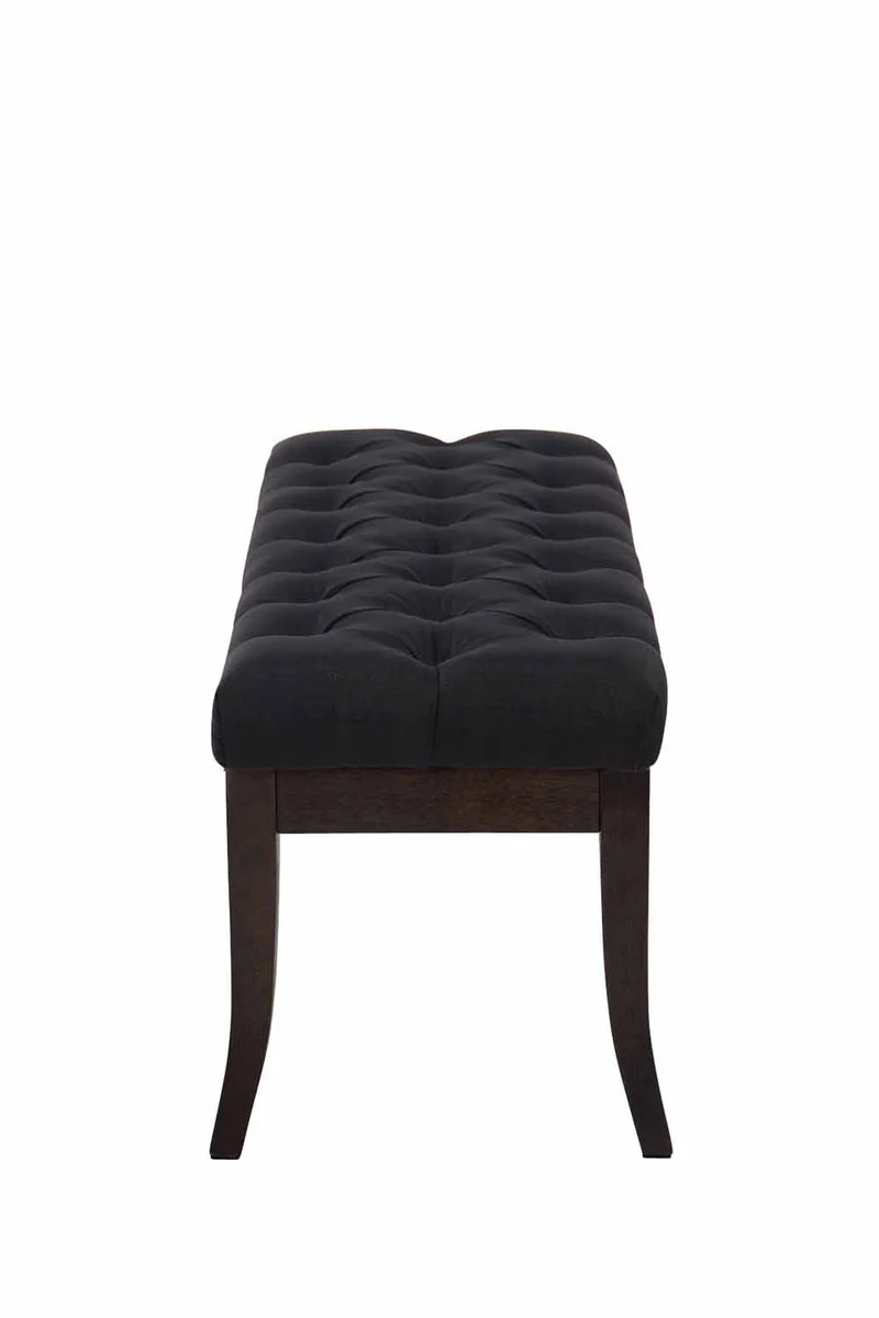 Banc avec assise en tissu noir rembourrée capitonné 100 cm style Chesterfield pieds bois foncé BAN10054