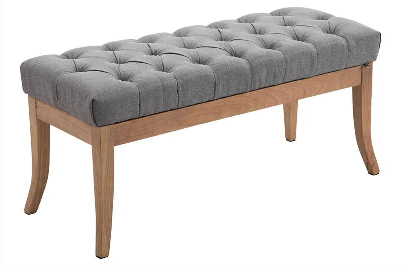 Banc design Chesterfield 100 cm avec coutures décoratives tissu gris piétement en bois clair 10_0003692