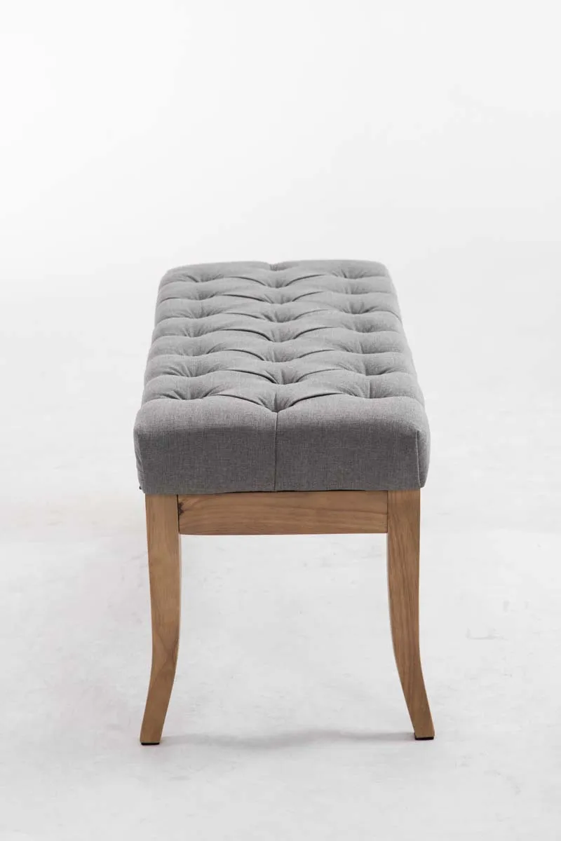 Banc design Chesterfield 100 cm avec coutures décoratives tissu gris piétement en bois clair 10_0003692